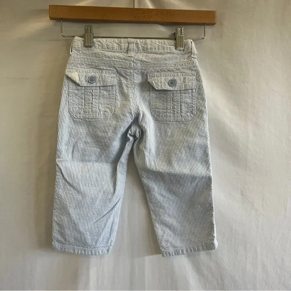 Gap Capri Pants Blue White Seersucker Cargo Toddler Girl Size 4 Adjustable Strap